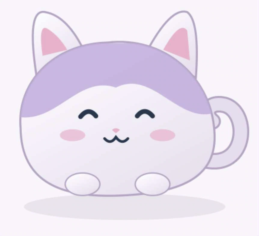 丸い体、小さな耳と手、巻いた尻尾を持つむにねこの共通造形